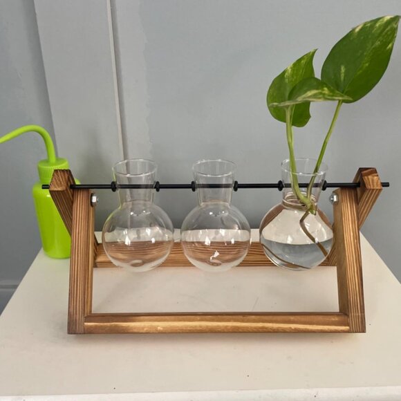 Plant Vase 3 Bulb with Wooden Stand Home Garden Office Decoration Decor - Picture 12 of 12